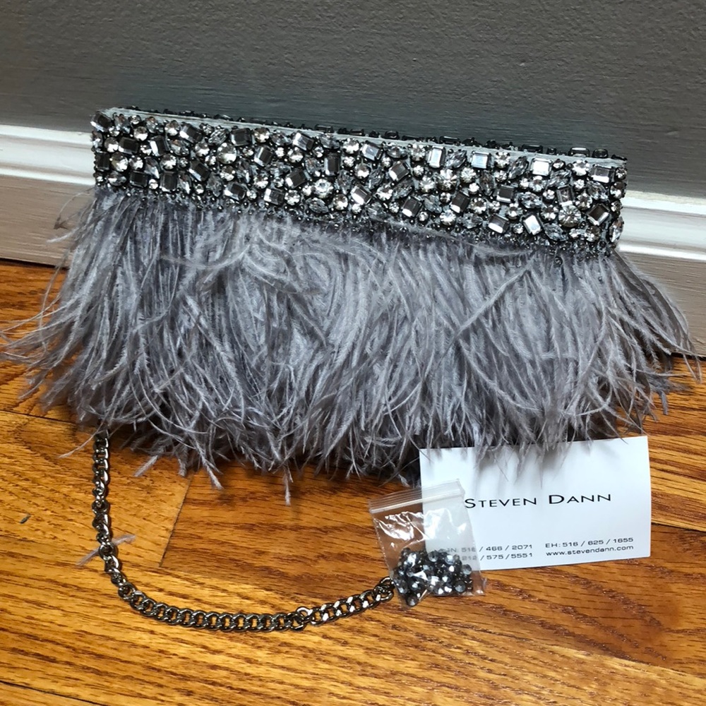 grey steven dann feather jewel clutch